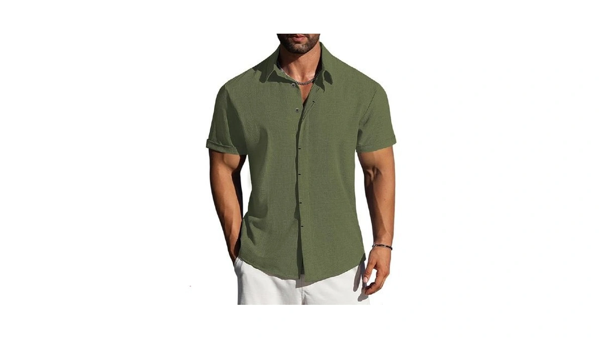 Letsee Linen Shirts For Men Button Down Short Sleeve Summer
