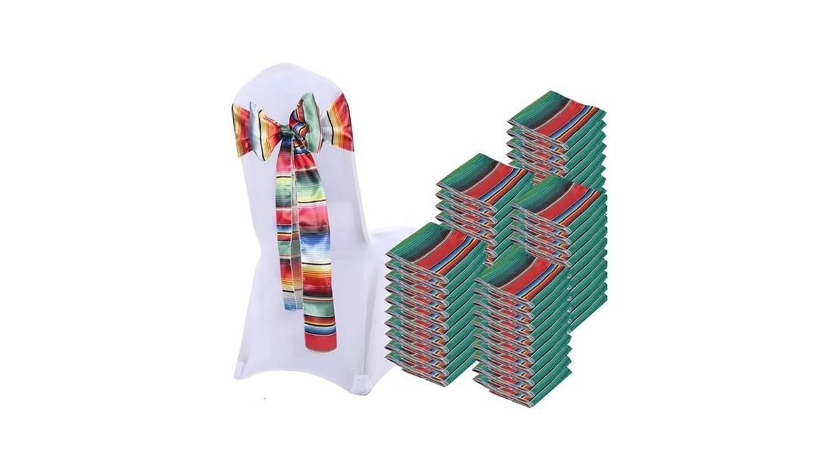 50pcs Mexican Theme Satin Chair Sashes Bows, 7x108 Inches Table