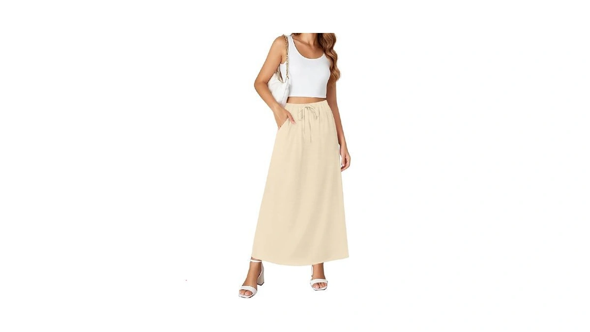 Niloufo Maxi Skirts For Women High Waisted With Pockets Drawstring