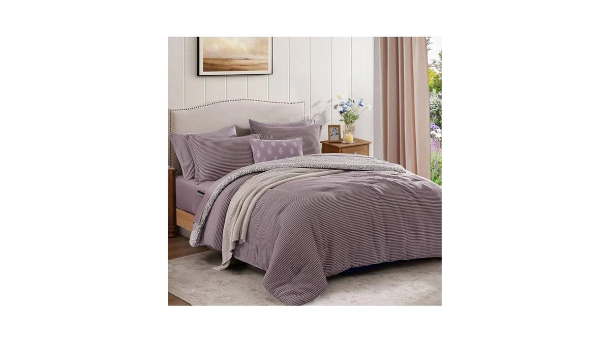 Bloomhaven Full Comforter Set - 7 Pieces Deep Purple Bedding