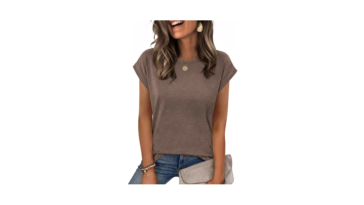 Zeagoo Womens Tops Summer Casual Cap Sleeve Tan Tee Business