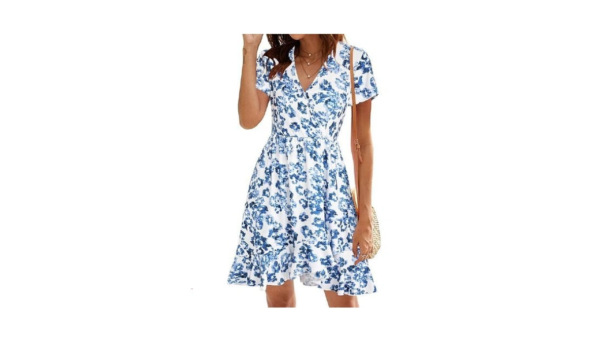 Ultranice Summer Dress Women Fall Casual Short Sleeve Floral V