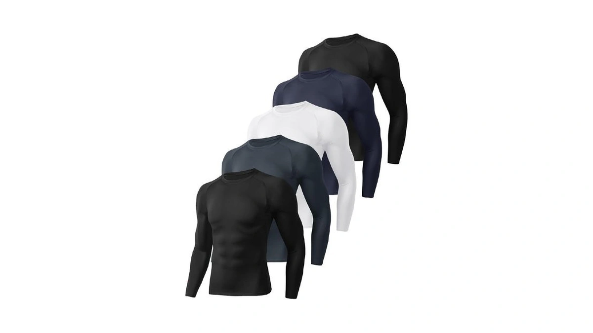 5 Pack Long Sleeve Compression Shirts For Men - Black