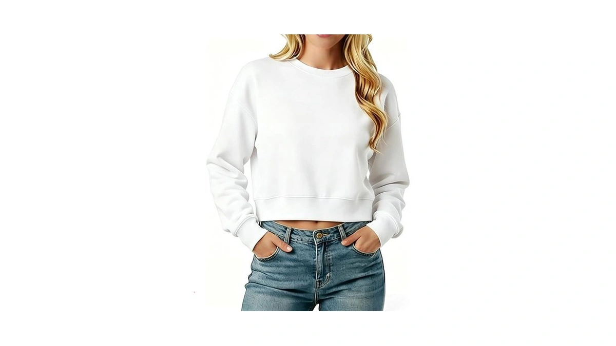 Letsee Cropped Sweatshirt For Women Oversized Crewneck Cotton Long Sleeve