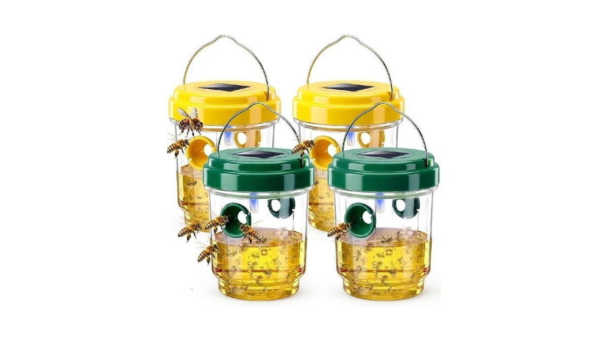 Wasp Traps Outdoor Hanging, Solar Powered Yellow Jacket Traps, Carpenter