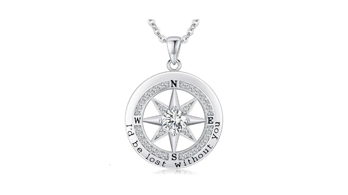 S925 Necklace Gift For Wife |compass Jewelry |women Anniversary |sterling