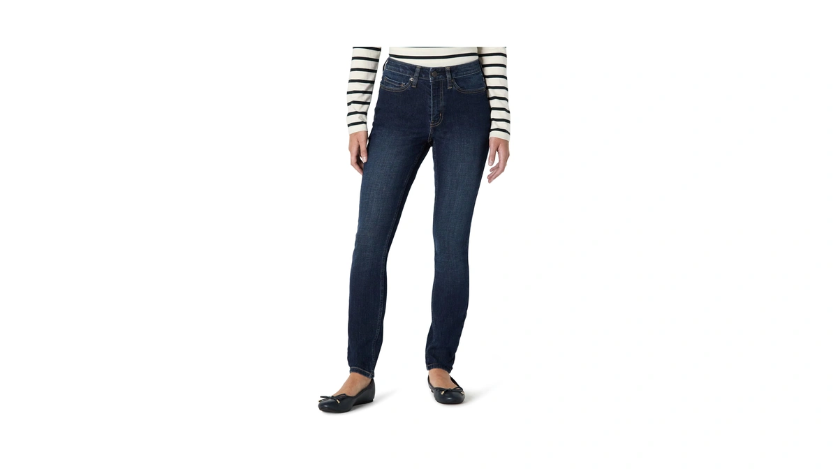 Amazon Essentials Women's High Stretch Mid-rise Skinny Jeans, Dark Wash,
