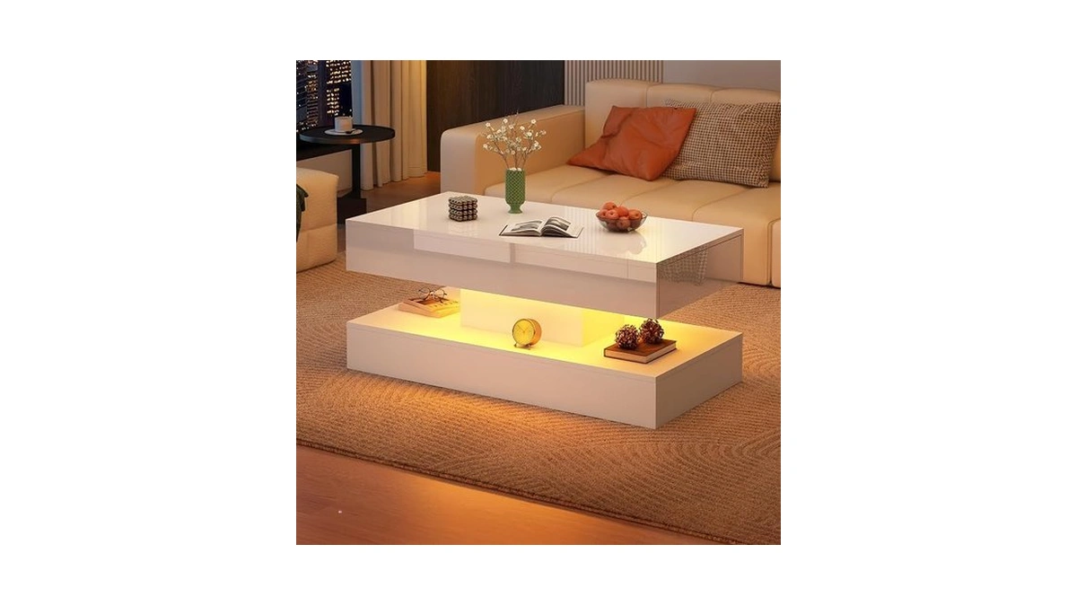 Uspeedy 39.37in Large High Glossy Led Coffee Table With 2