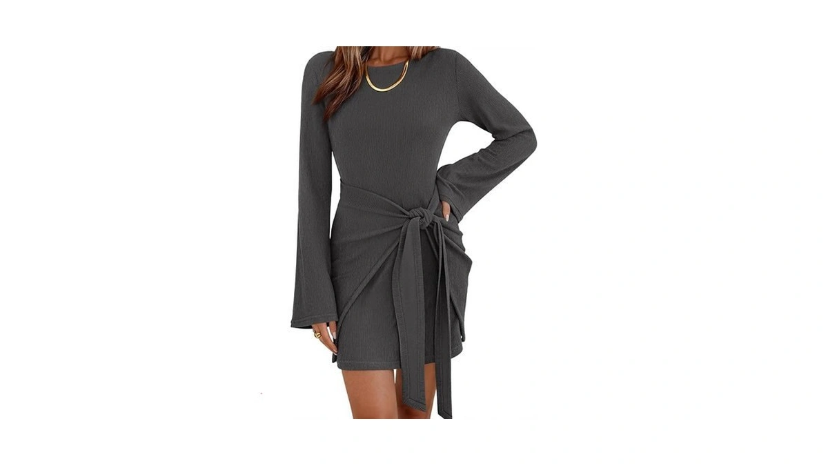 Dowerme Women's Casual Mini Dress 2026 Bell Long Sleeve Boat