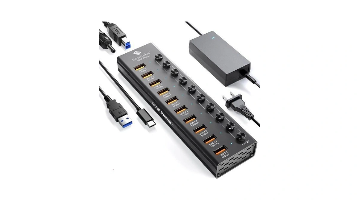 Powered Usb 3.2 To Type-a, Type-c Hub, Smartdelux 10gbps 10