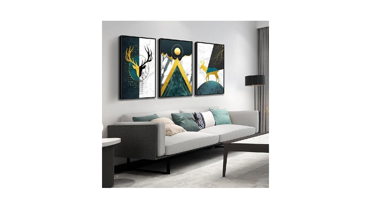 Boho Canvas Wall Art Set Of 3 With Black Frame,