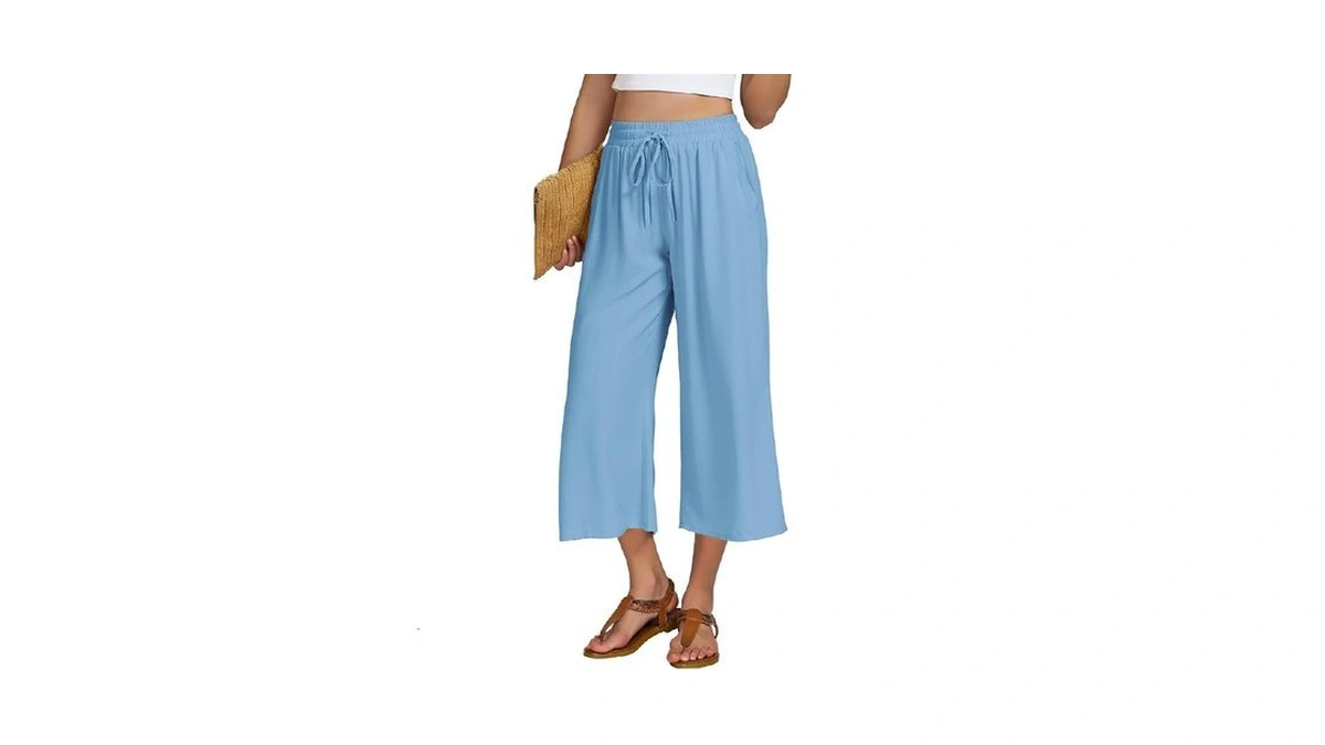 Vutru Wide Leg Woman Pants Business Casual Cropped Elastic Waist