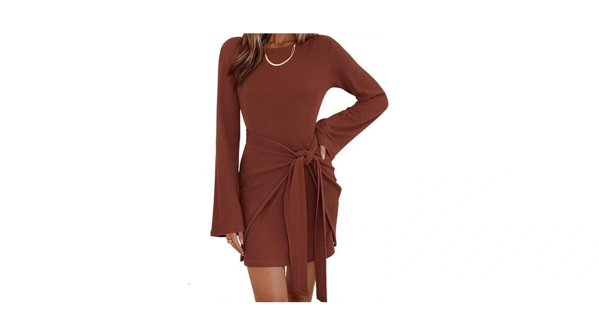 Dowerme Women's Casual Mini Dress 2026 Bell Long Sleeve Boat