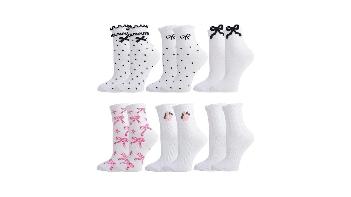 Jspupifip 6 Pairs Lace Ruffle Frilly Crew Socks For Women