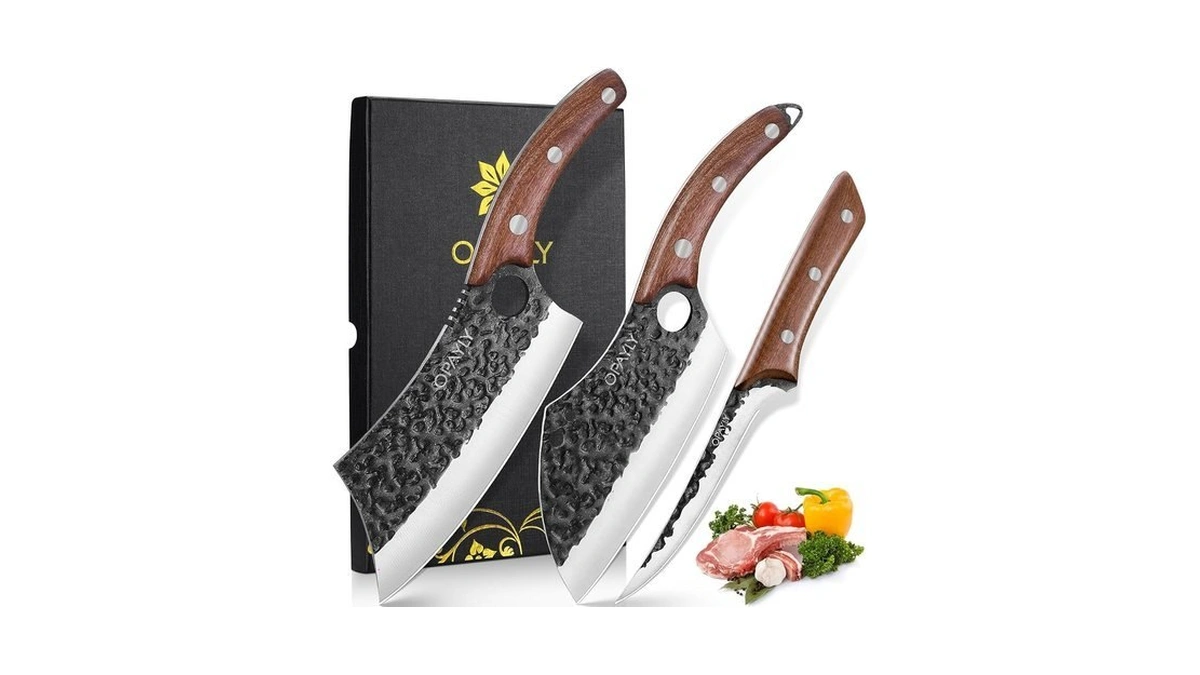 3pcs Hand Forged Butcher Knife Set Meat Cleavers, Serbian Chef
