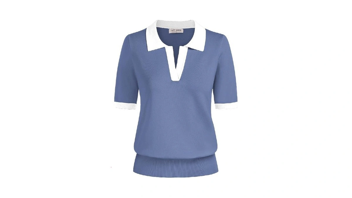 Women's Short Sleeve Classic V Neck Collared Casual Polo Sweater