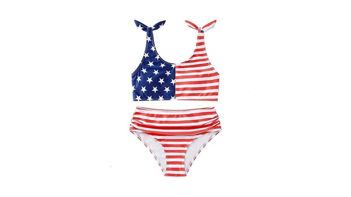 Weixinbuy Girls 4th Of July Swimsuit American Flag Bikini Set