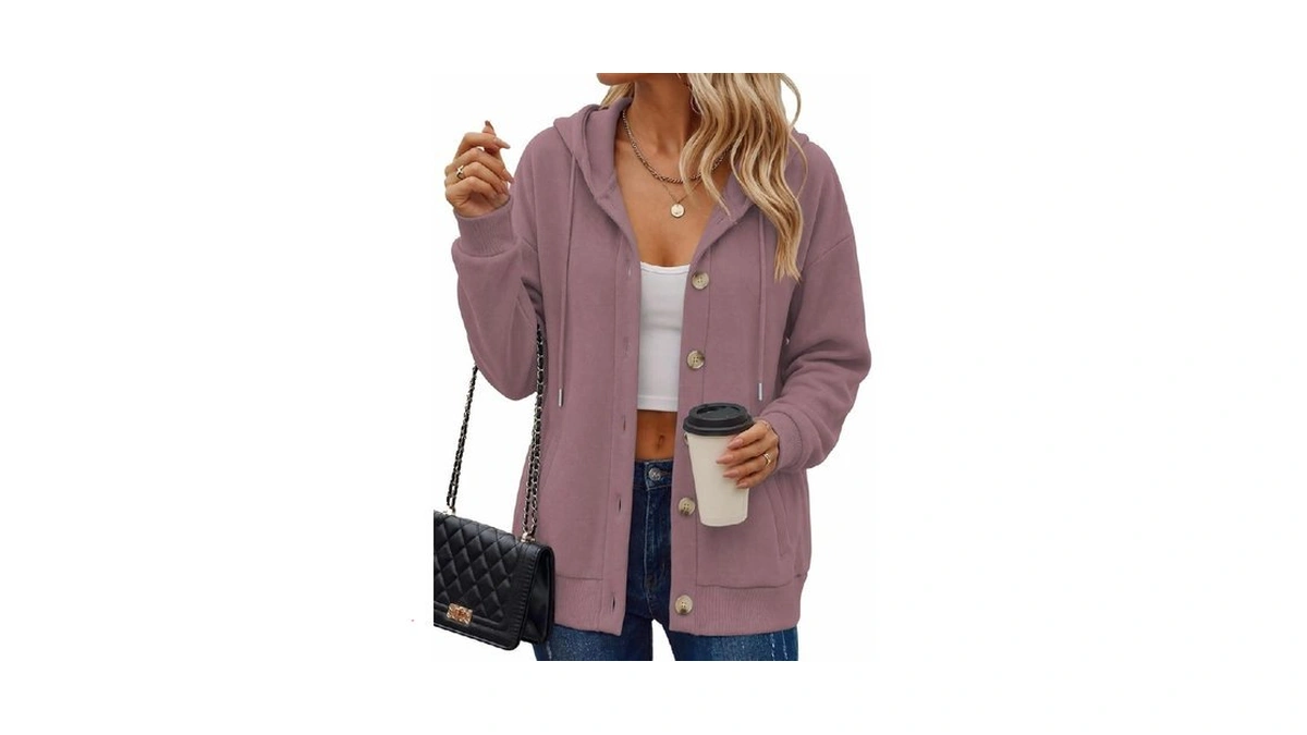 Zeagoo Button Hoodie With Pockets Oversized Crewneck Long Sleeve Sweatshirt