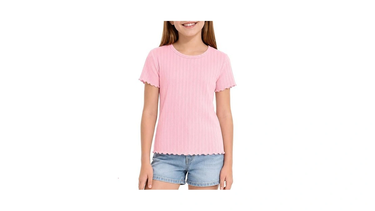 Cooltree Girl Shirts Lettuce Trim Short Sleeve Pink Tops Size