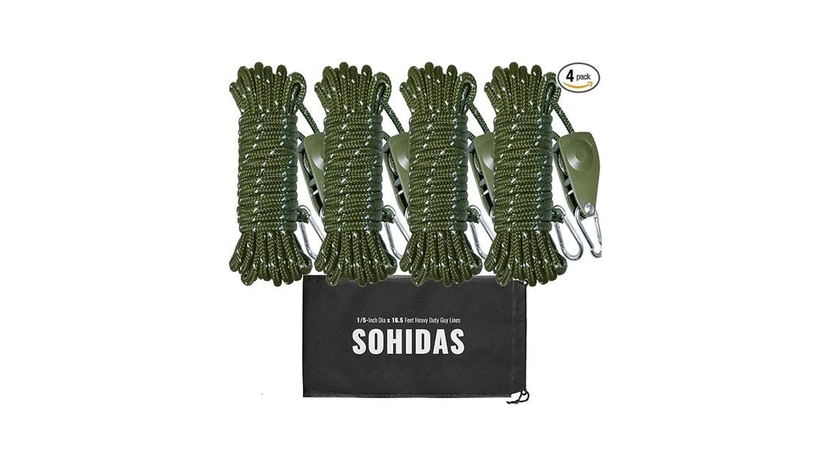 Sohidas Camping Rope Reflective Tent Rope Guyline With Ratchet Pulley,