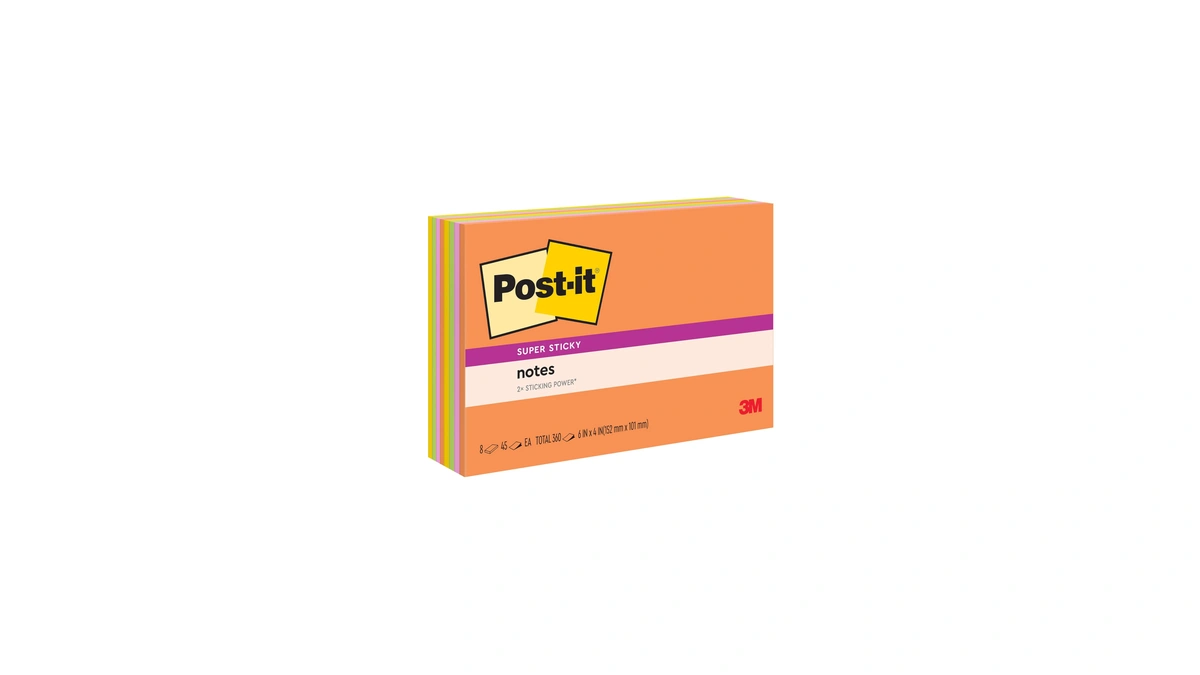 Post-it Super Sticky Notes, 6 X 4 In, Neon Fizz,