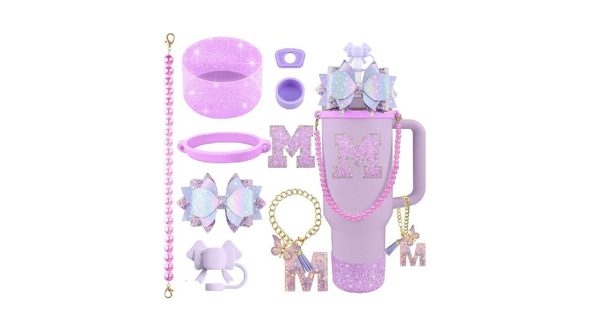Hpebl 9pcs Purple For Stanley Cup Accessories Set Bling Initials
