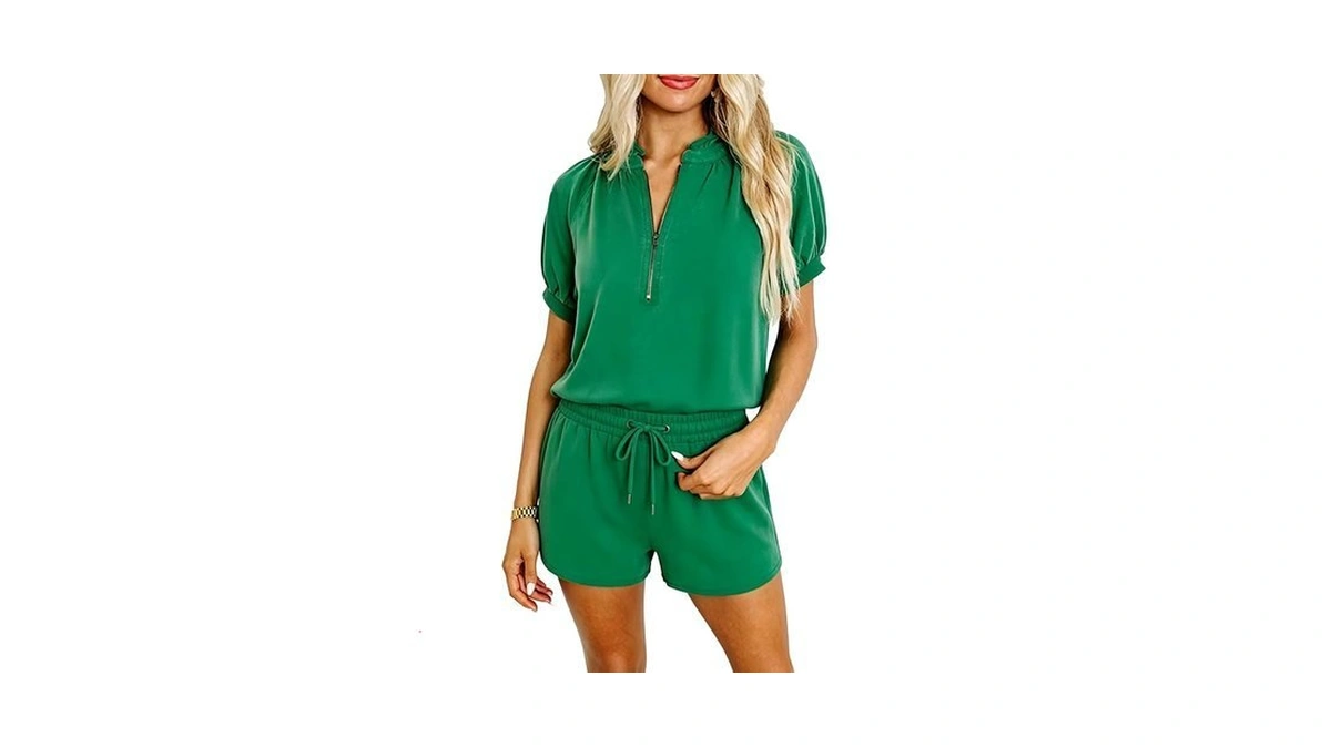 Kevamolly Women Half Zip Puff Sleeve 2 Piece Lounge Set