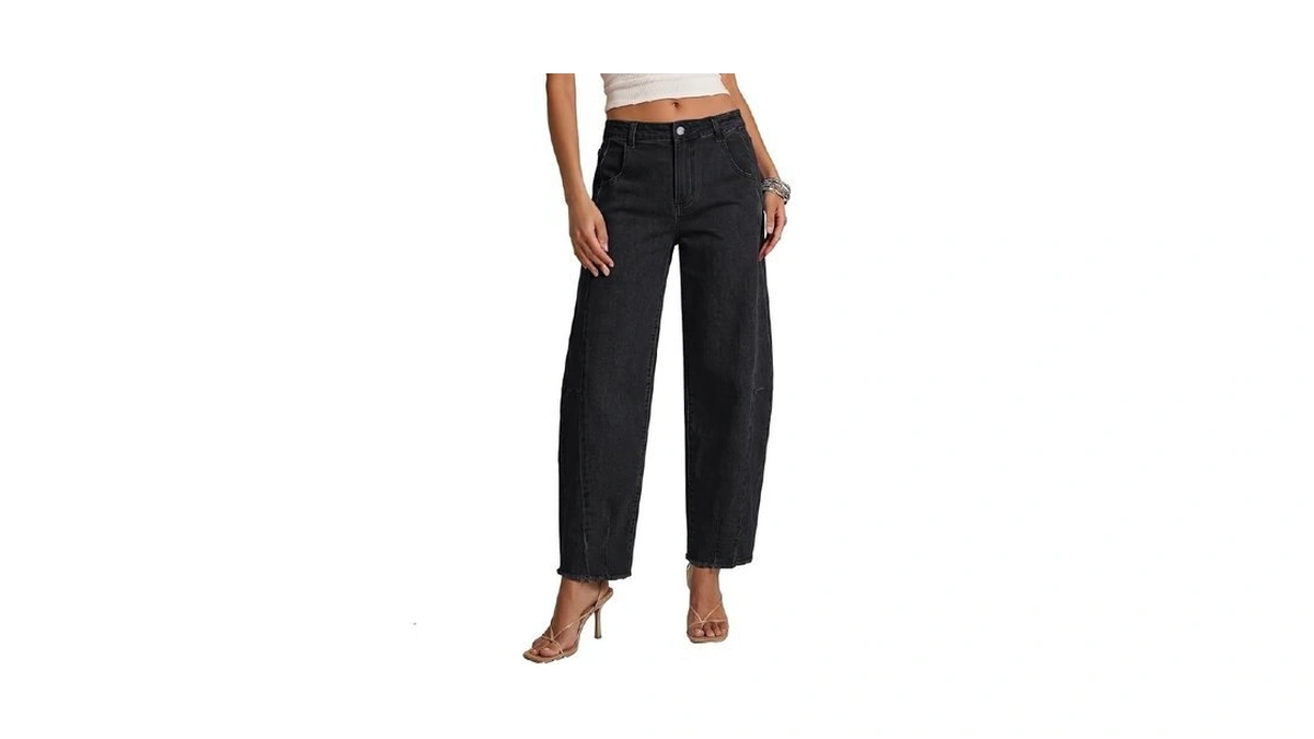 Luvamia Barrel Jeans Women Stretchy Baggy Wide Leg Raw Hem
