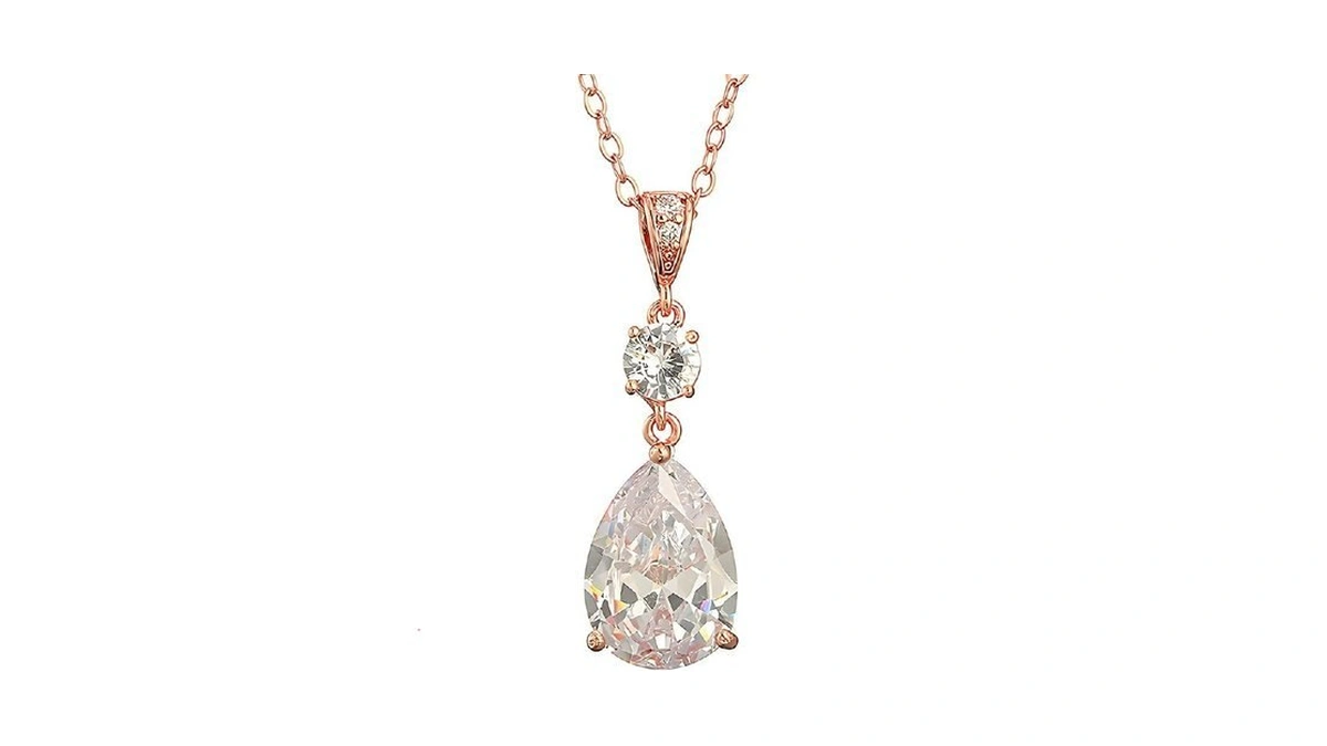 Deerllia Teardrop Necklace Cubic Zirconia Drop Wedding Bridal Pendant Necklace