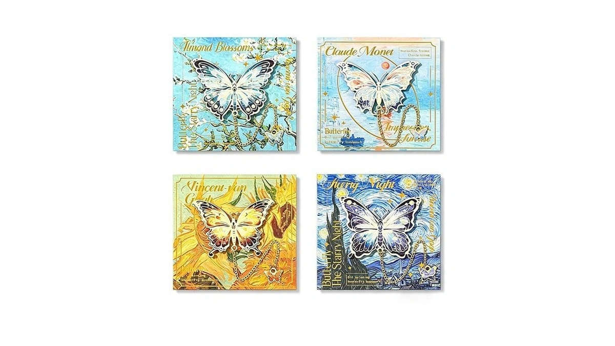 4 Pieces Golden Metal Butterfly Bookmarks With Chain, Art Oil
