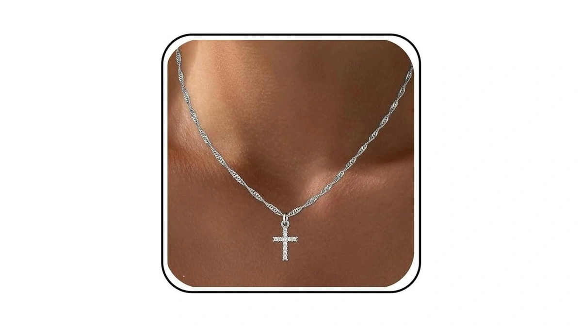 Fezodo Cross Necklace For Women Trendy - Dainty 18k White