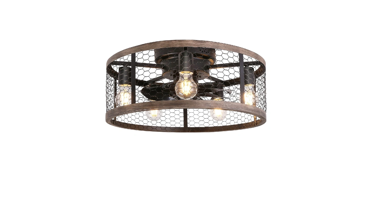 Ohniyou 20" Rustic Farmhouse Caged Ceiling Fan With Lights And