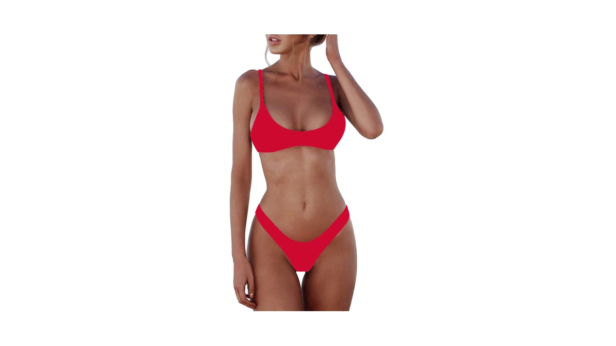 Sherrydc Women's Solid Scoop Neck Push Up Padded Brazilian Thong