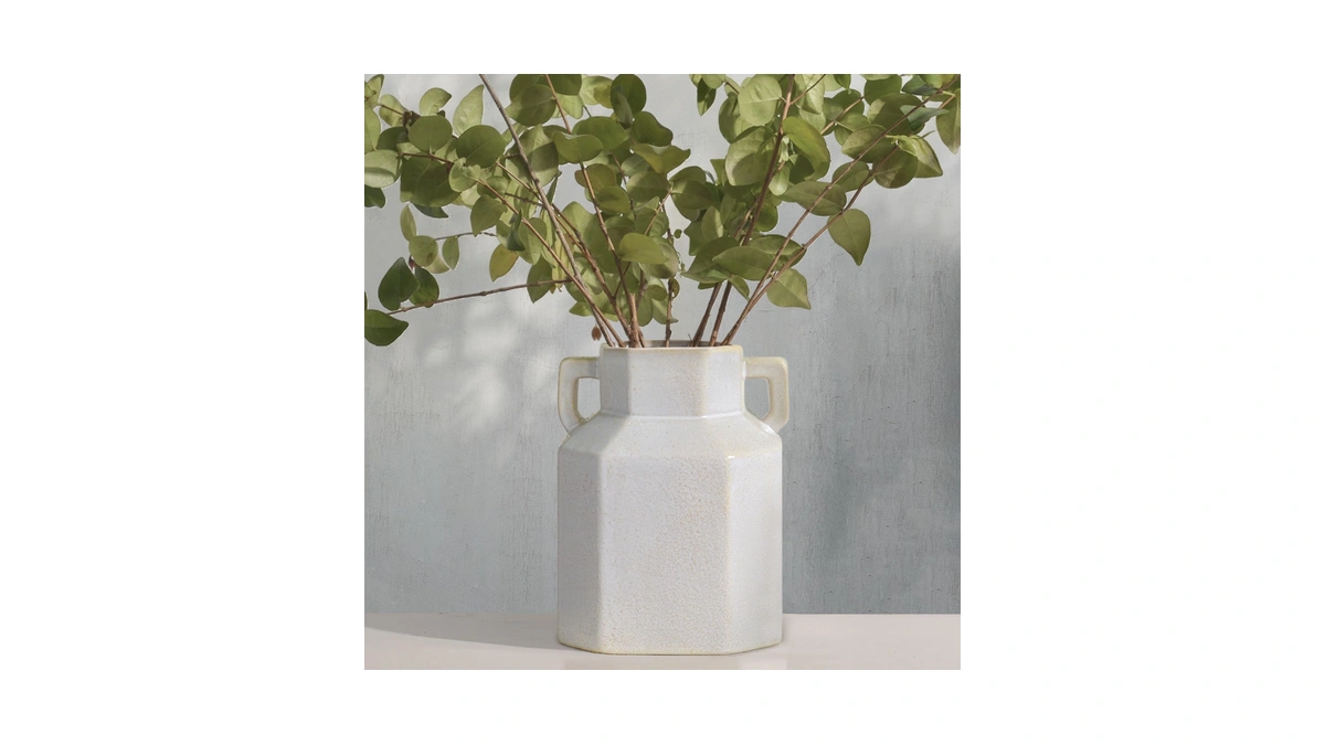 Quoowiit 7.3 Inch Modern Ceramic Vase, Unique Square Vases For