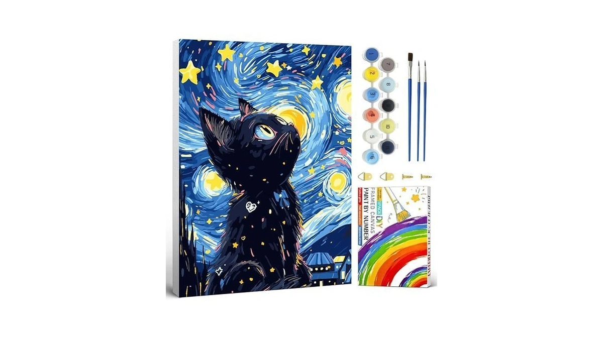 Yunnuo Paint By Numbers Kit For Adults With Frame,black Cat