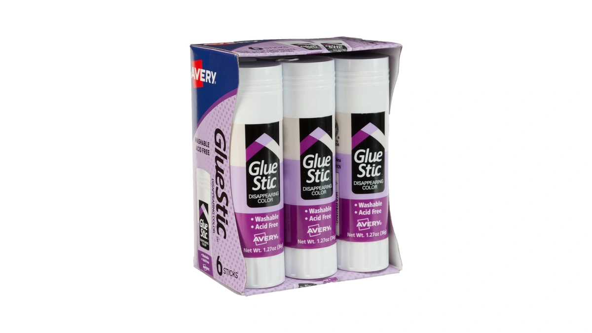 Avery Glue Stic, Disappearing Purple, Washable, 1.27oz, 6 Glue Sticks