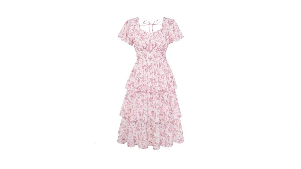 Women's Vintage Floral Sun Dress 2026 Summer Short Sleeve Tiered