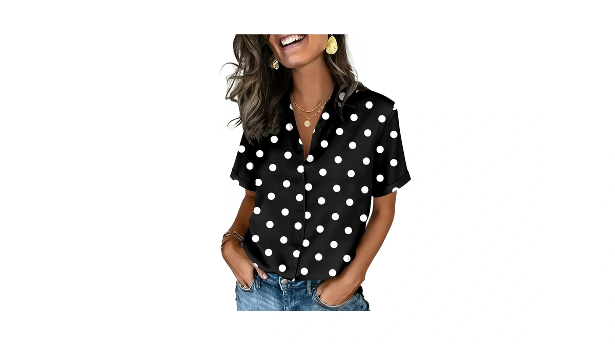 Zeagoo Button Up Shirt Women Short Sleeve Spring Tops Polka