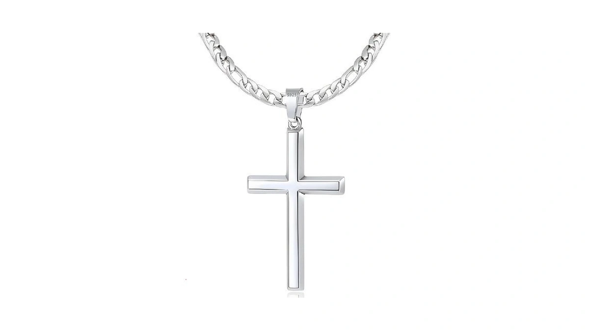 Bwdipcyc S925 Sterling Silver Beveled Edge Cross Necklace, 5mm Sterling