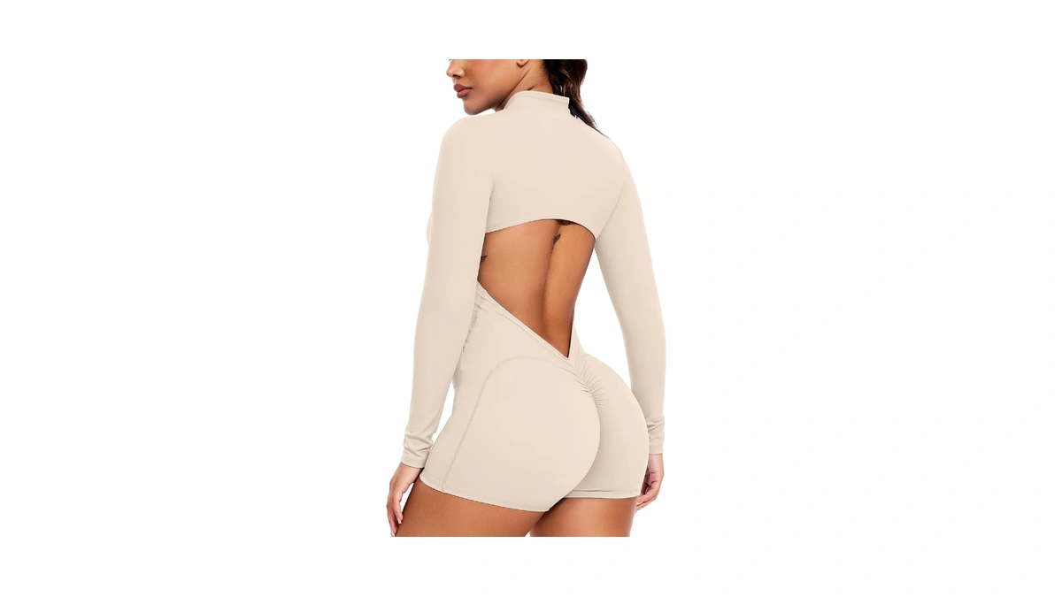 Seasum Women Long Sleeve Shorts Jumpsuit Zip Up Bodysuits 2025
