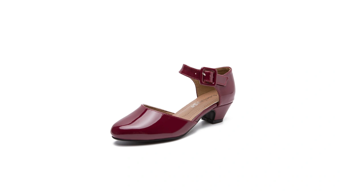 Enelauge Women's Ankle Buckle Strap Low Block Chunky Heels Closed