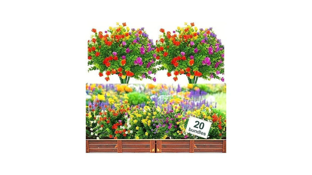 Yibukiy 20 Bundles Artificial Flowers Outdoor Fake Plants, Uv Resistant