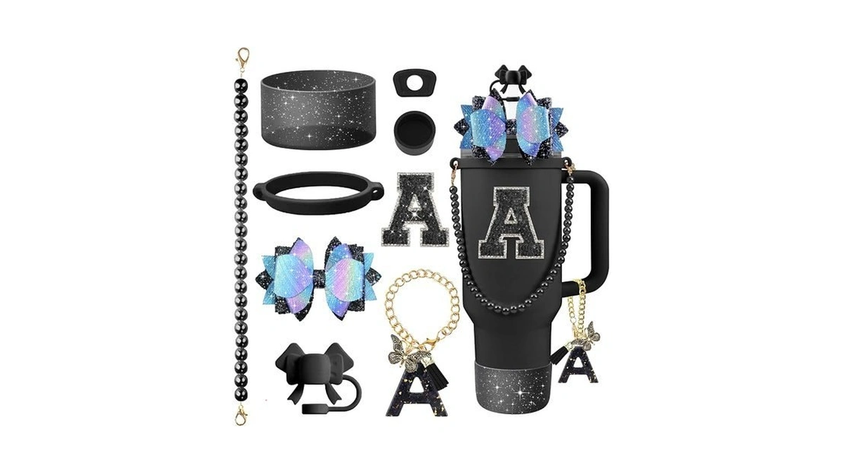 Hpebl 9pcs Black For Stanley Cup Accessories Set Bling Initials