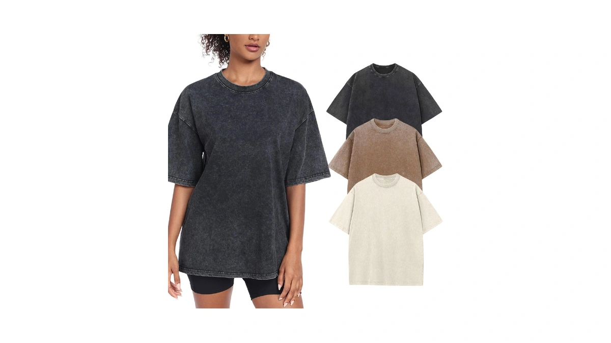 3 Pack Womens Washed Vintage Oversized T-shirt Baggy Workout Tops