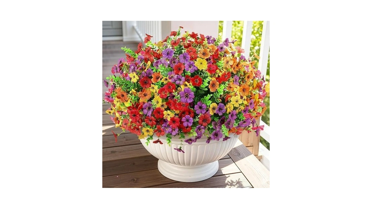 Artificial Outdoor Flowers, Realistic Uv Resistant Waterproof Faux Plants, Full