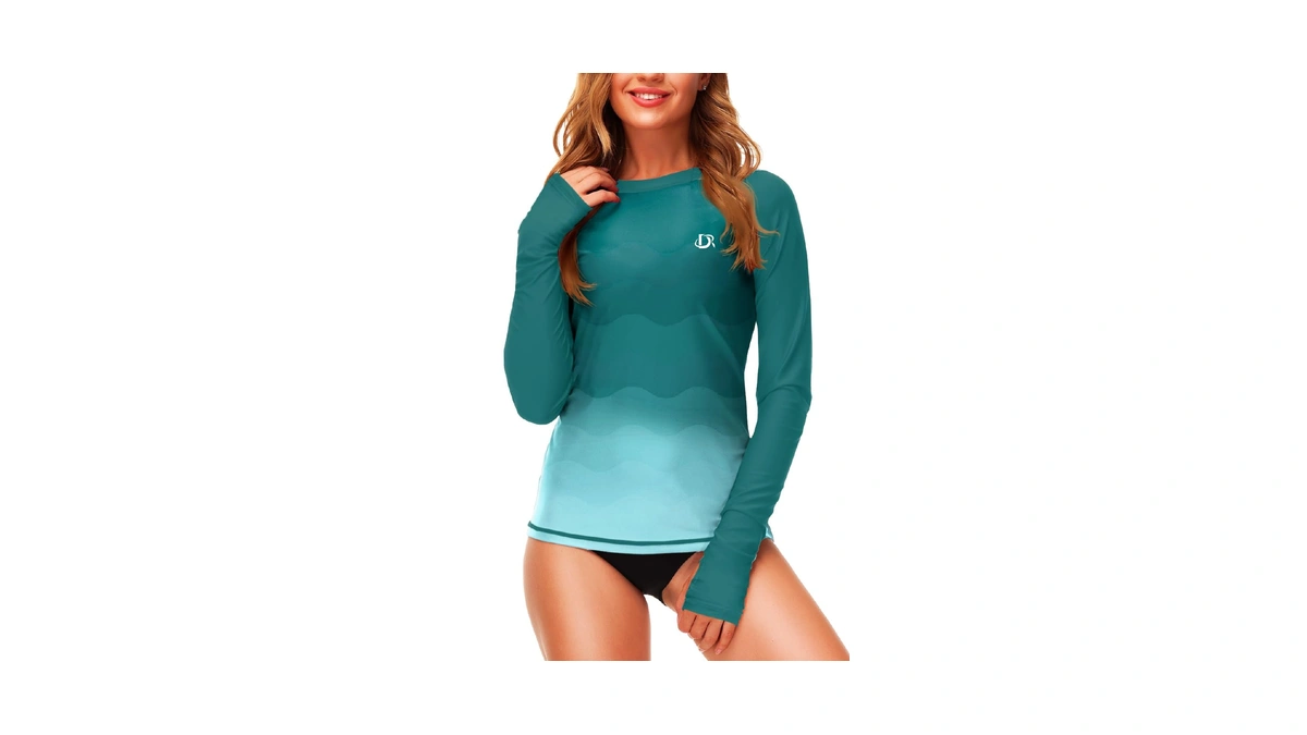 Gradient Color Rash Guard For Women Long Sleeve Surf Upf
