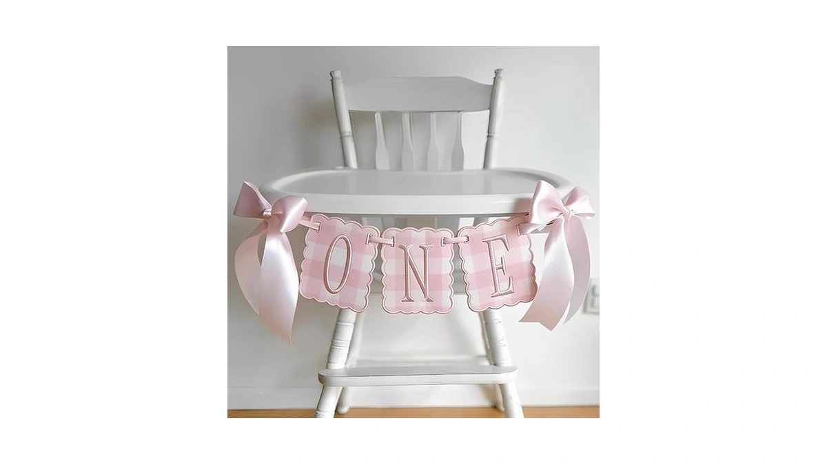 Pink Gingham High Chair Banners