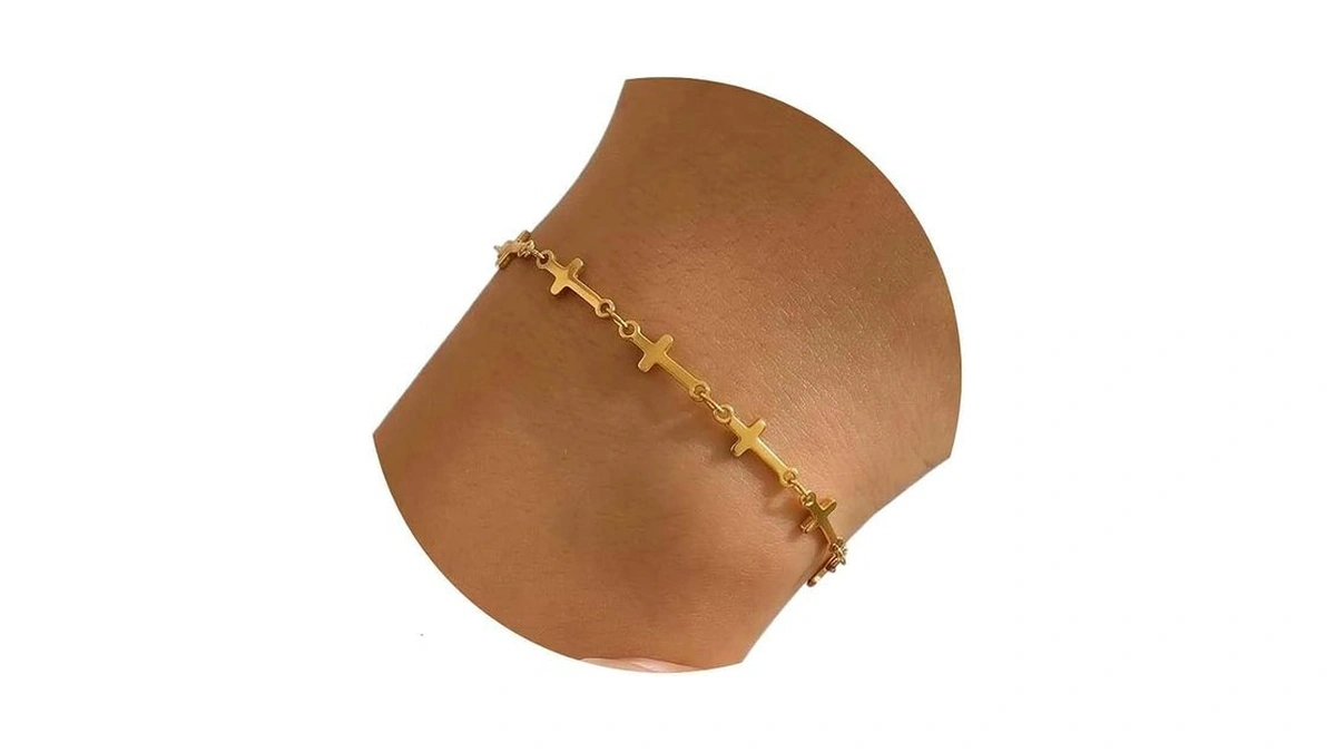 Foyjoey 18k Gold Plated Sideways Cross Bracelets For Women Simple