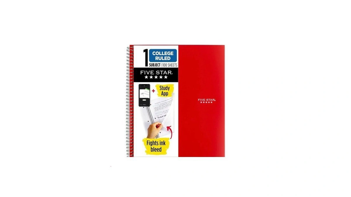 Five Star Spiral Notebook Plus Study App, 1 Subject, College