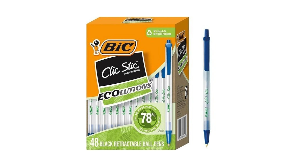 Bic Ecolutions Clic Stic Blue Ballpoint Pens, Medium Point (1.0mm),